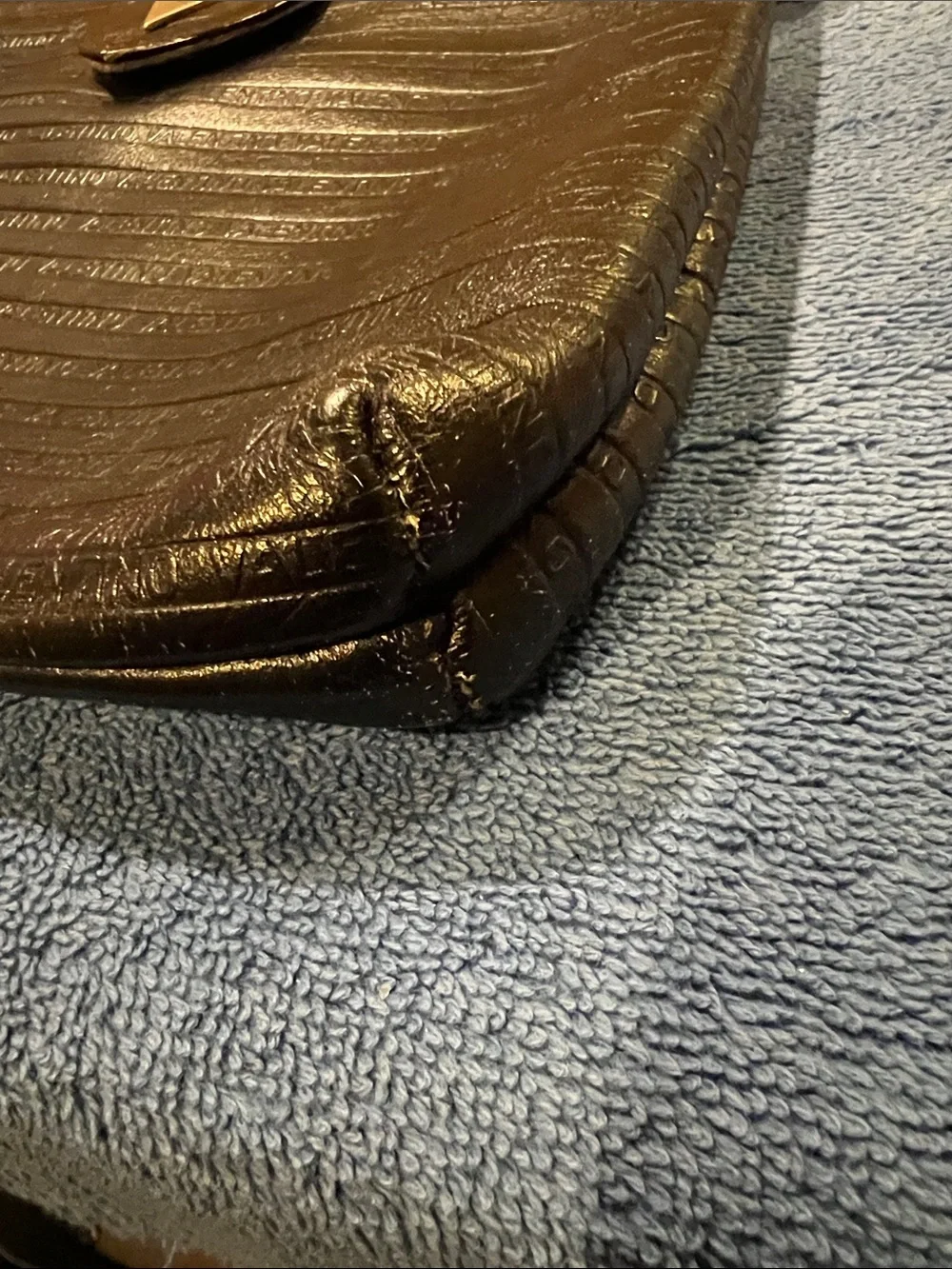 Valentino Black Leather V-Emblem Horizontal Embossed Clutch